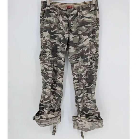VTG Nobo Low Rise Cargo Pants 5 Floral Camo 90s Y2K Gorpcore Utility Streetwear - Picture 7 of 14